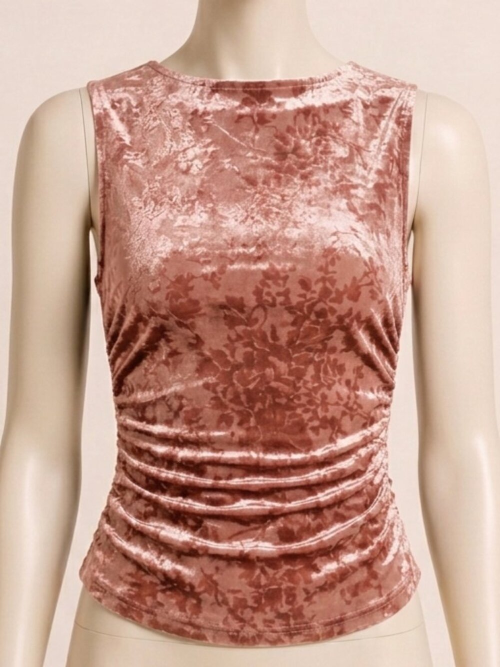 Cider Pink Boat Neck Knotted Ruched Crop Tank Top Sleeveless Size S